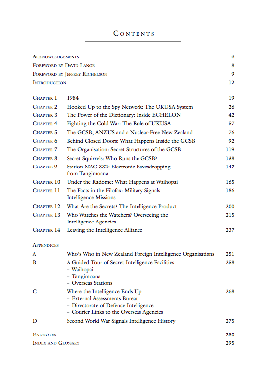 Contents page of Secret Power